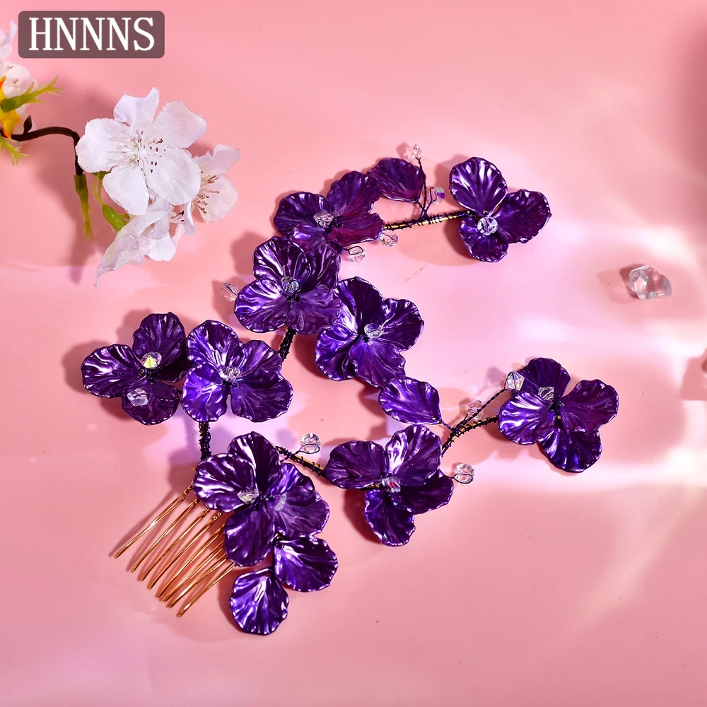 TOPQUEEN Elegant Bride Wedding Purple Haircomb Handmade Alloy Flower Bohemian Ladies Banquet Dancing Hair Accessories YXA114