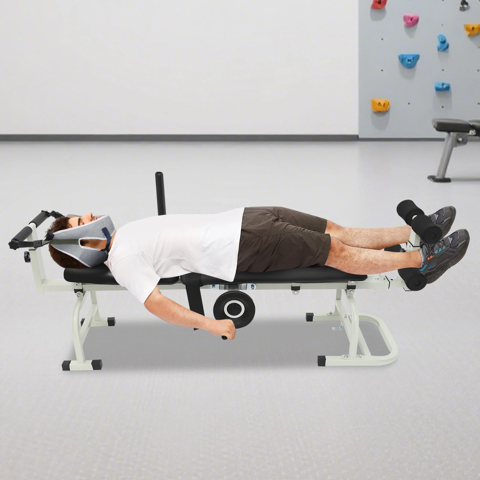 Portable Multi Back Stretch Bench Adjustable Neck Stretcher Cervical Stretch Device Cervical Lumbar Traction Bed w/h Handwheel