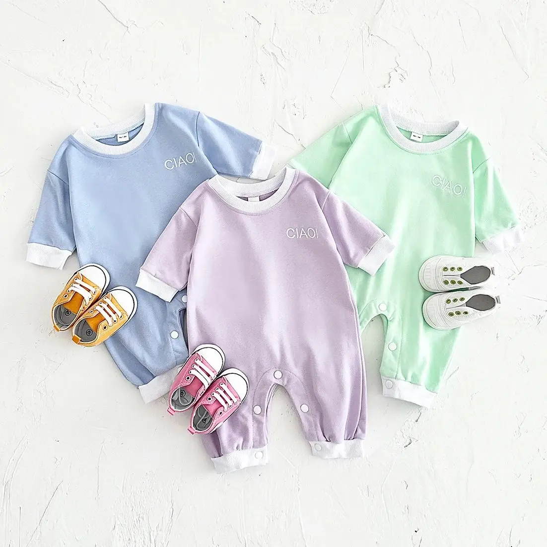 0-18M Infant Baby Bodysuit Solid Color Sweatshirt Spring Autumn Romper Buttons Newborn Comfortable Jumpsuits Boys Girls Clothing