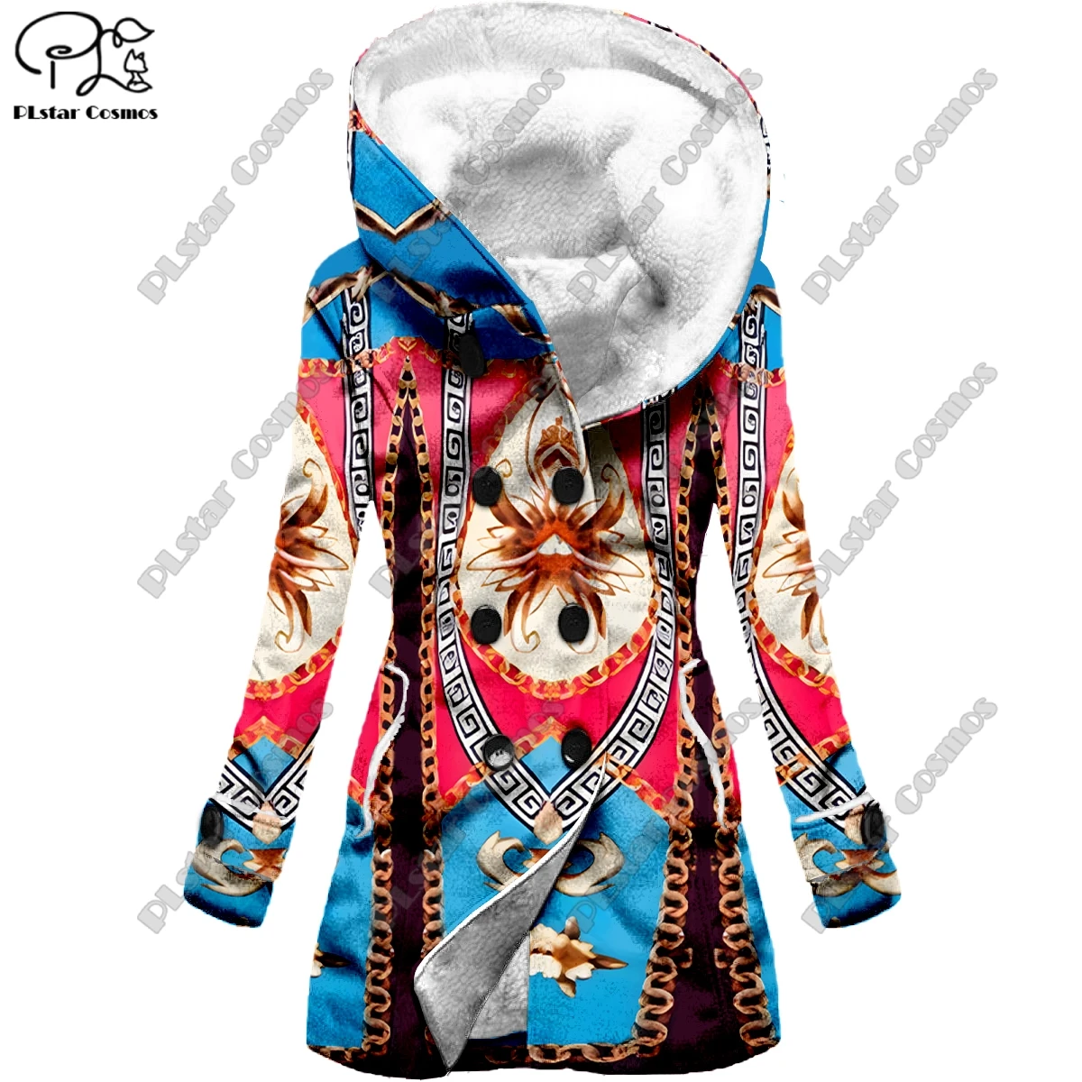 3D printing retro gradient pattern printed hooded fleece jacket warm women's jacket winter casual gift series new style -13