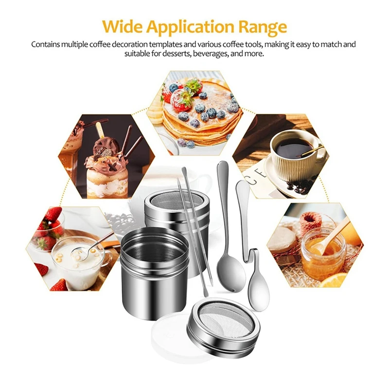 22PCS Reusable Coffee Decorating Stencils Coffee Carving Pen Portable Latte Art Pen Coffee Mold Tool Spoon Coffee Needle