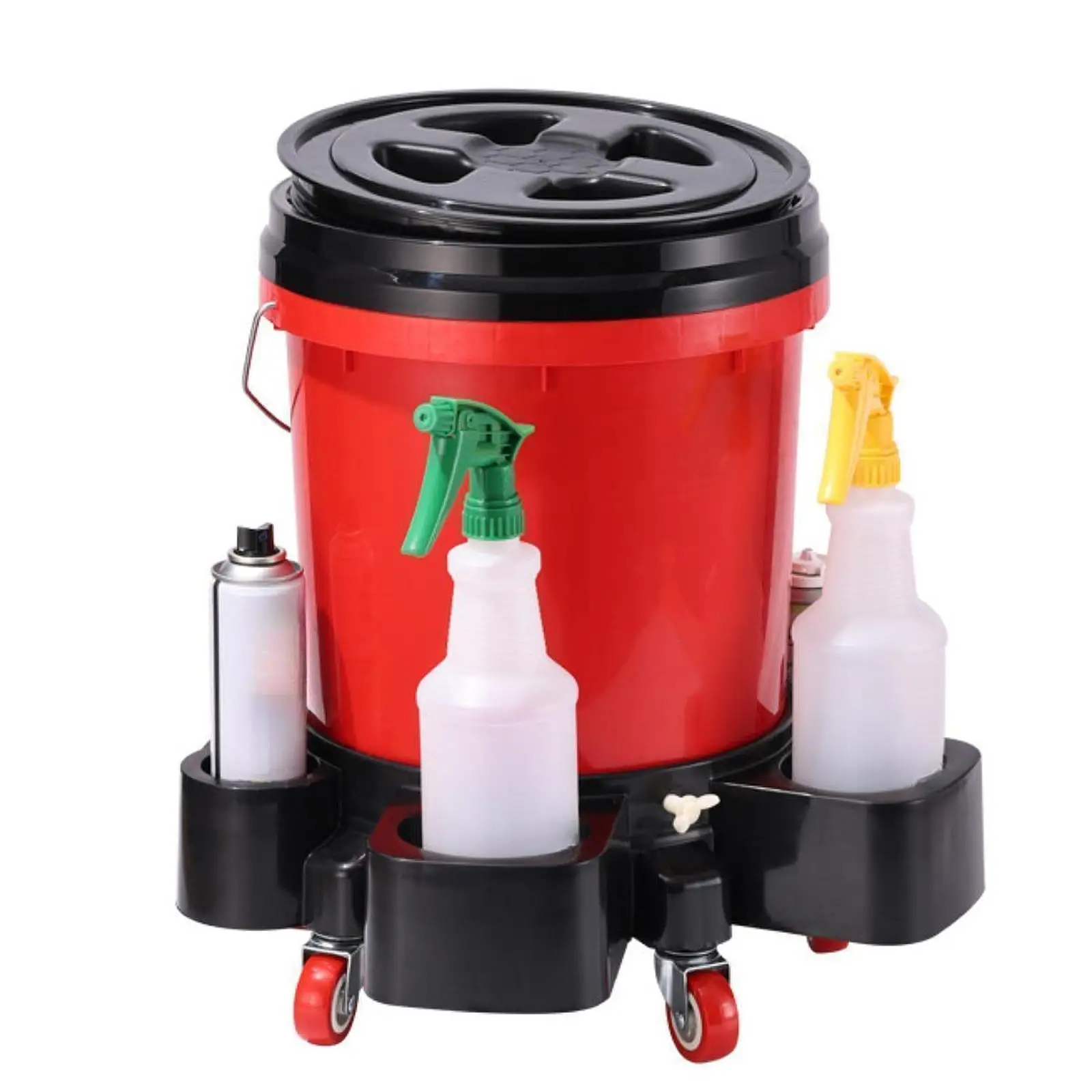 Durable PP Car Wash Bucket with 360 Degree Rolling Casters for Car Cleaning Kit and Maintenance Tools