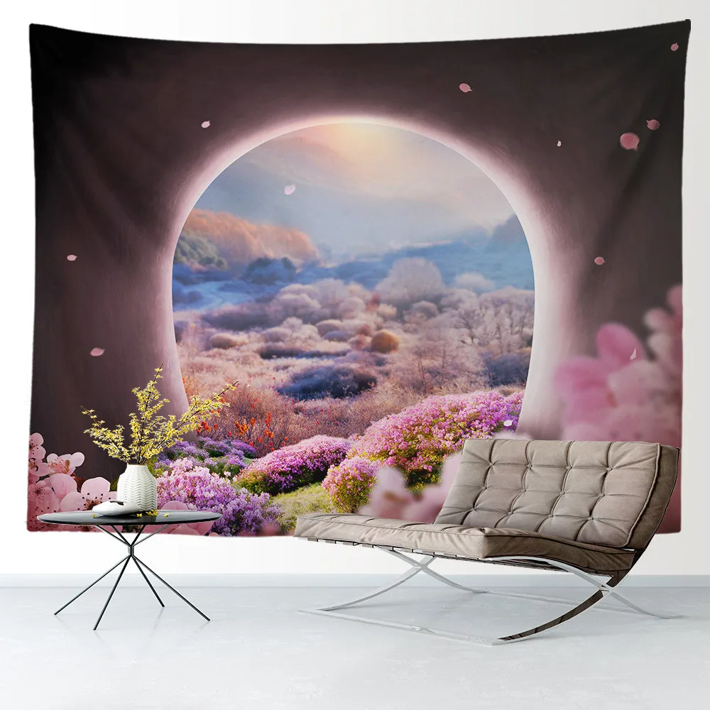 Cave Tunnel Fantasy Theme Wall Hanging Kawaii Room Landscape Tree  Tapestry Bedroom Home Decoration 