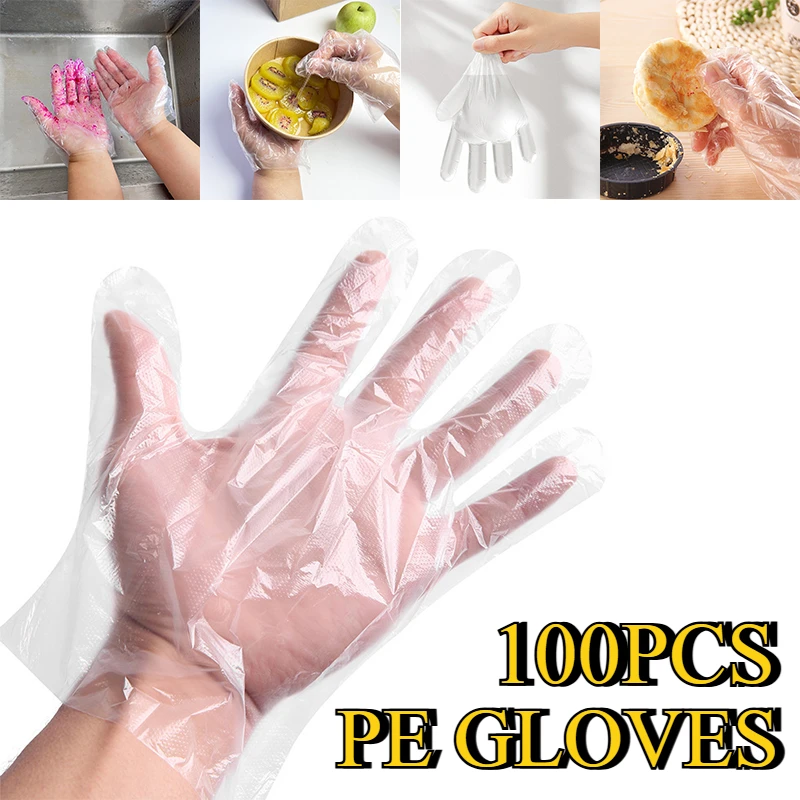 

100/200PCS PE Gloves Kitchen Disposable Multi-functional Gloves Suitable for Food Processing Household Cleaning Accessory