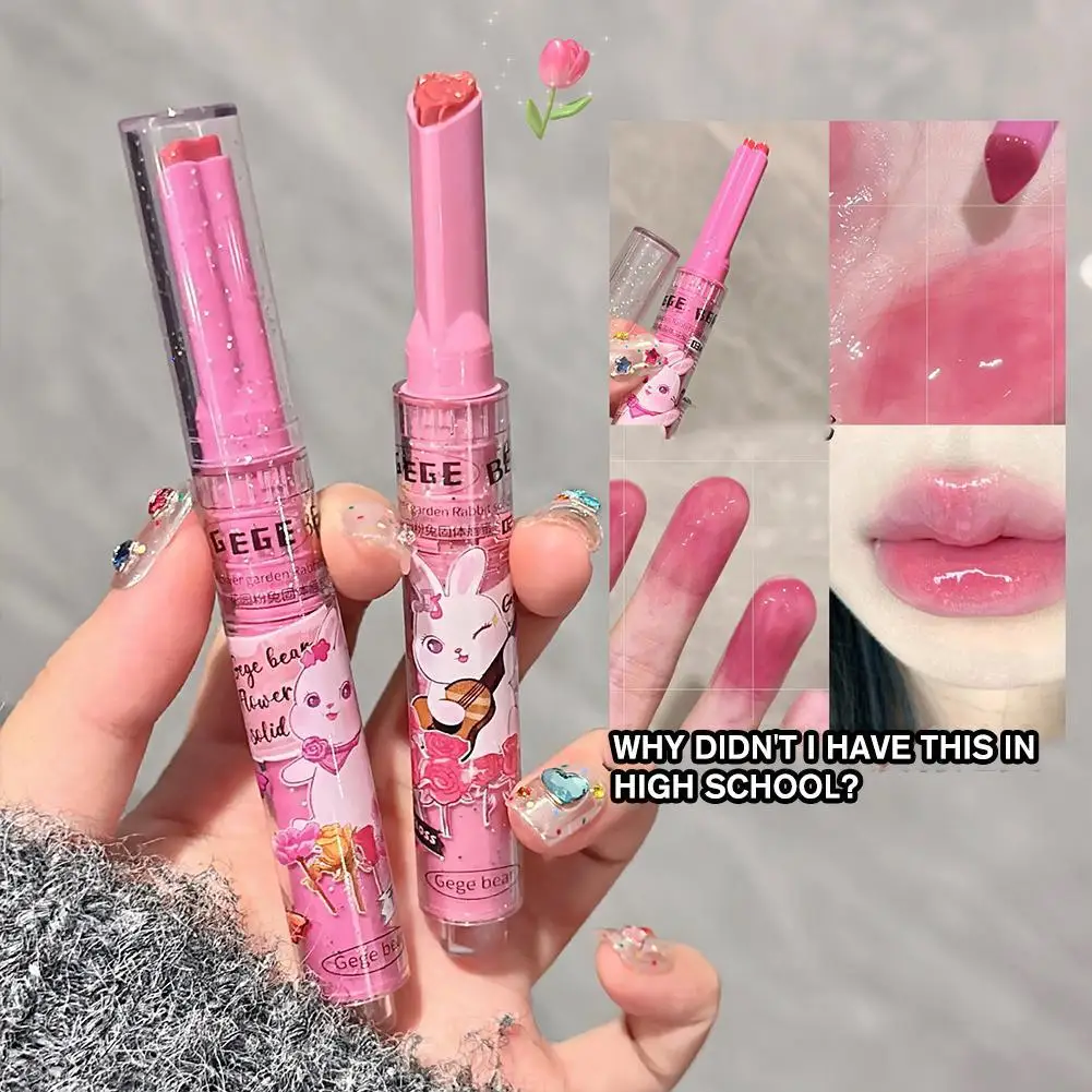 3 stücke/1set wasserdichte klare Lippen glasur Blume Liebe Gelee Tasse Make-up Spiegel dauerhafte Kosmetik transparente Antihaft-Lippenstift i5c9