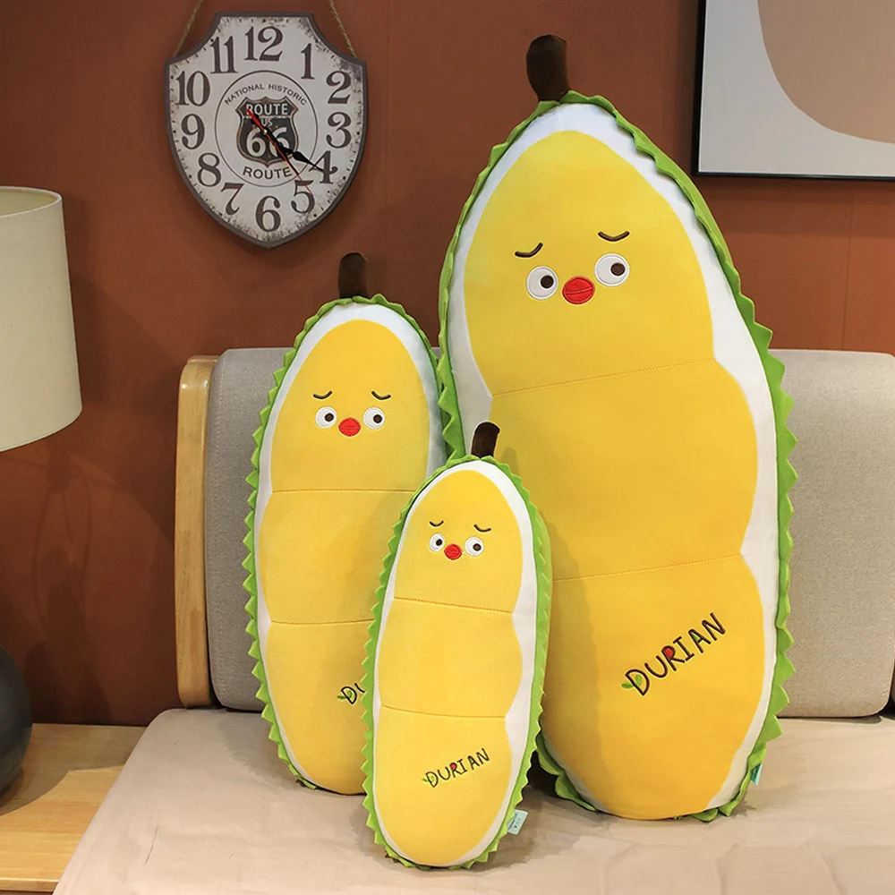 20-100cm Durian Yellow Chick Plush Toy Cute Stuffed Fruit Long Pillow Squishy Down Cotton Funny Food Plushie Gifts for Kids Girl