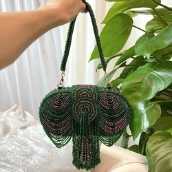 DOYUTIG Brand Women's Pearl Tassels Beaded Handbag Indian's Retro Handmade String Totes Lady Embroidery Bead Wedding Bag N032