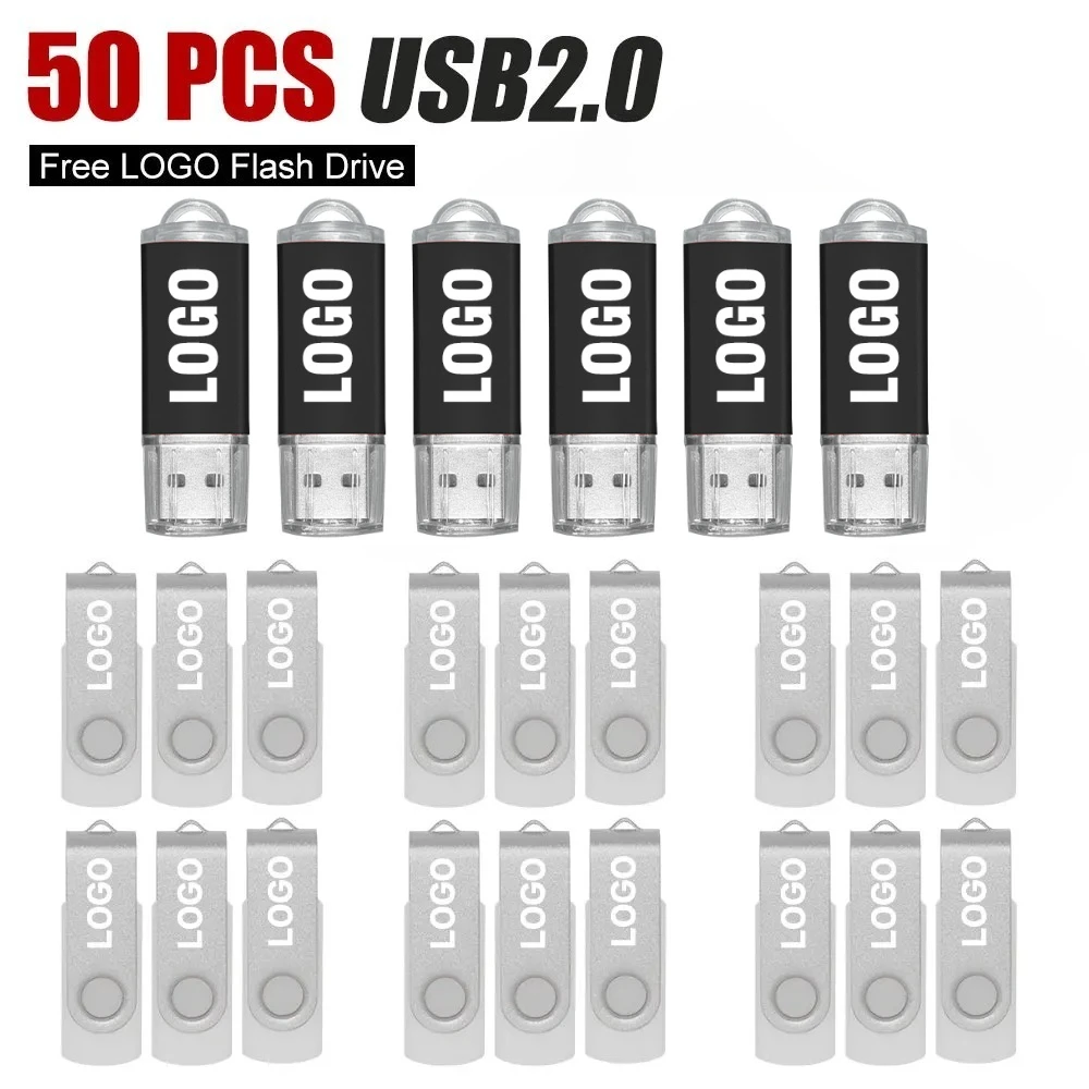 

50PCS/lot USB Stick Mini Pen Drive USB Flash Drives 4GB 2GB 1GB Pendrive 64gb 32gb 16gb Metal Disk Cle USB Free Custom Logo