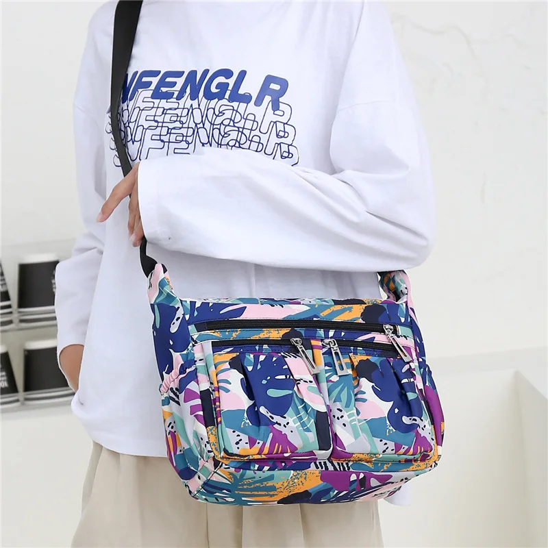 Women Multi-Pockets Shoulder Bags Nylon Portable Travel Bag Large Capacity Waterproof Crossbody Bag Female Floral Handbag