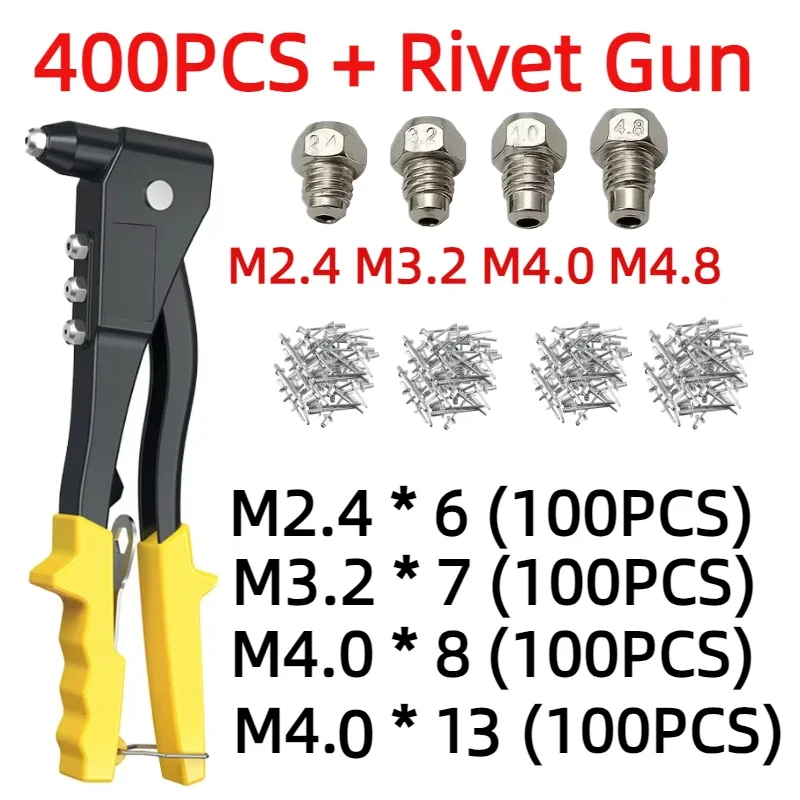 120/200/400/600PCS Heavy Duty Riveter Gun Set Hand Riveter Set Blind Rivet Pliers Gun DIY Rivets Nut Automotive Tools