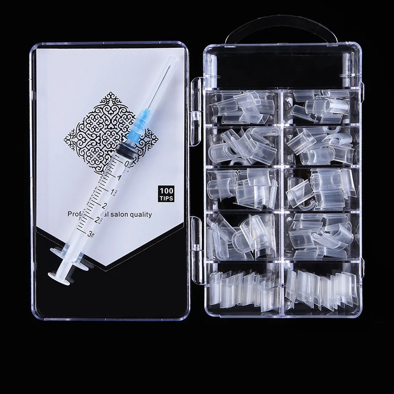 نصائح أظافر أكريليك شفافة ، حقن المياه ، طلاء شفاف ، غطاء كامل ، مربع ، تابوت متوسط ، طرف الأظافر كاذبة ، أداة مانيكير ، 1 صندوق #4