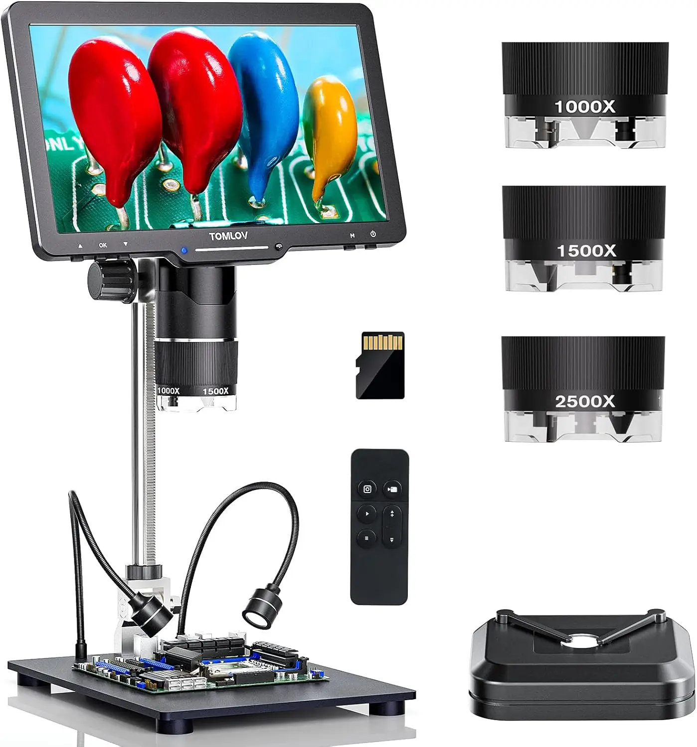 TOMLOV TriL110 3-Lens 2K Digitale Microscoop 2500X HDMI Muntmicroscopen Vergrootglas 10.1 "IPS Scherm voor munten Soldeergereedschap