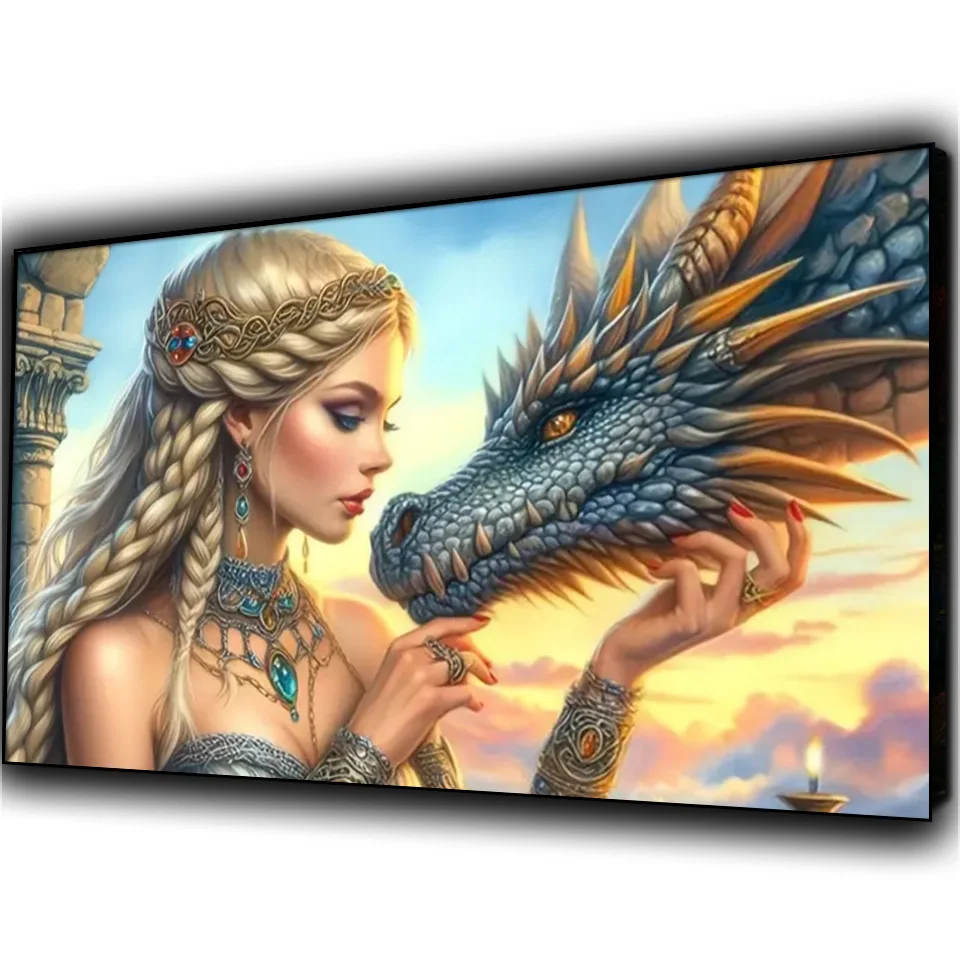 New Diy Dragon and Mysterious Goddess Diamond Painting Large Size Fantasy Woman Full Mosaic Diamond Embroidery Home Decor Gift