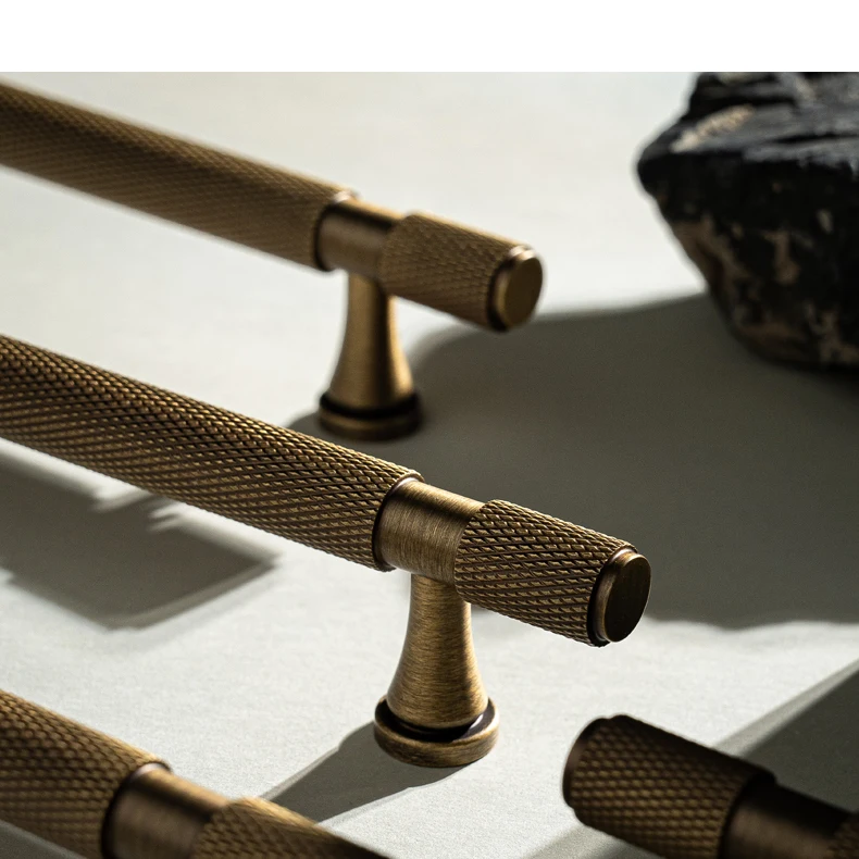 Santaya Solid Antique Brass Handles With Knurled Cross Pattern for Kitchen Cabinet T Bar Pull Bedroom Wardrobes and Drawer Knobs