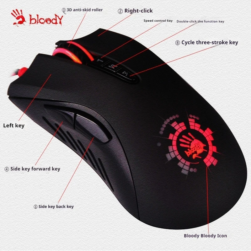 A4tech Bloody A91 Gaming Mouse Wired Optical Engine 8 Programming One-Click Instant Macro Io1.1 Macro Drive FPS Valorant