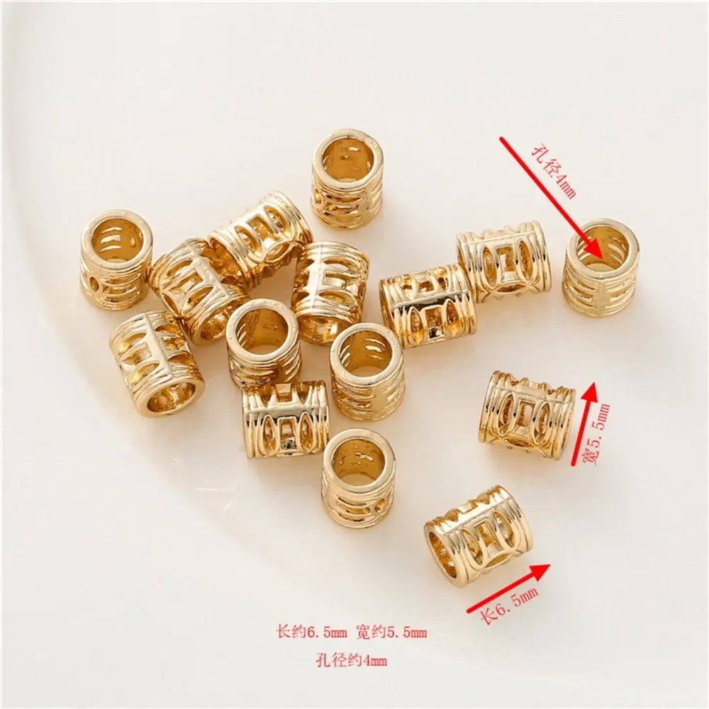 

18K Gold Matte Oval Transfer Beads Tube Beads DIY Smooth Surface Micro-inlaid Zircon Pendant Large Hole Hollow Spacer Beads
