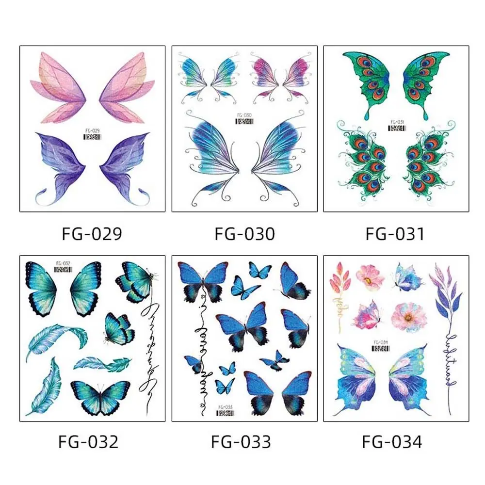 Temporary Glitter Butterfly Wings Tattoo Stickers para Mulheres, Flores, Body Art, Pulso, Pescoço, Rosto, Falso, Impermeável, Lua