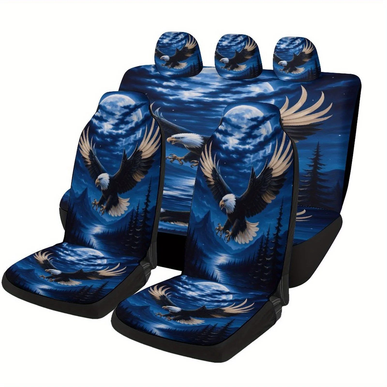 Eagle Moon Flight Themed Car Seat Covers Set For Most Cars, Fashionable Comfortable Decorative Car Seat Protector Covers Full Se