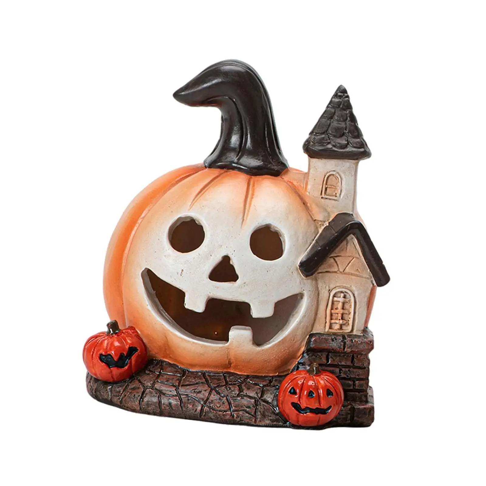 Halloween Pumpkin House Figurine Statue Handcraft Cute Landscape Ghost Ornament Resin Sculpture for Countertop Party Supplies