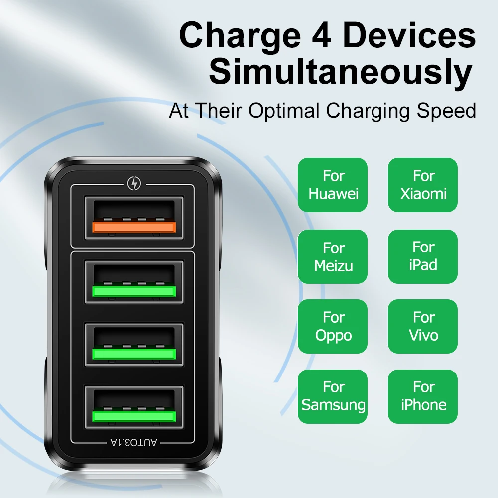 4 In 1 Multi Ports USB Fast Charging Charger Mobile Phone Power Adapter For Huawei Xiaomi 17 iPhone Samsung Quick Charge Charger