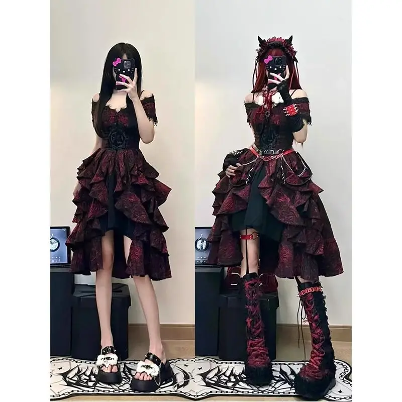 Victorian Gothic Lolita Princess Dress Women Elegant Ruffles Slim Evening Party Dresses Female Japanese Vintage Y2k Fairy Dress