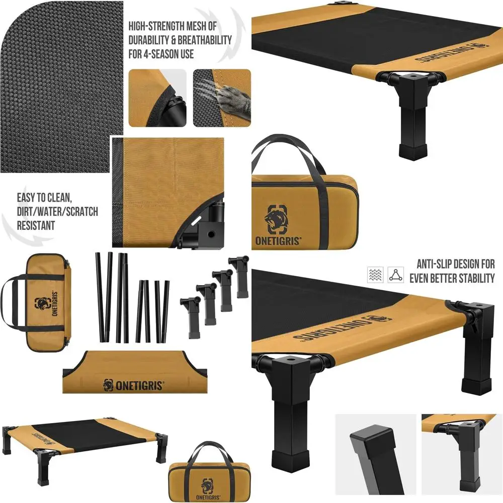 

Medium-Large Dog Cot, Outdoor-Friendly Elevated Bed with Cooling Mesh and Anti-Slip Base, Brown