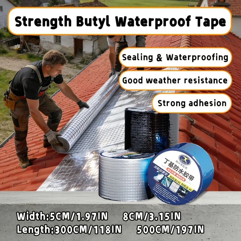 Durable Butyl Tape for Leak Repair, Self-Adhesive Sealant Tape for Roof, RV, Window & Pipe, Silver Black Blue