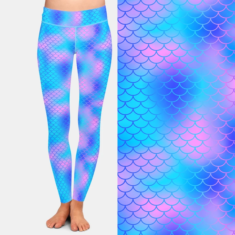 LETSFIND High Waist Women 3D Fish Scale Pants Fashion New Mermaid Pattern Fitness Slim Girls Stretch Leggings