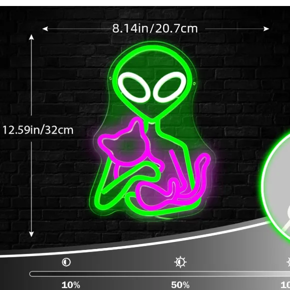 Custom Cool Alien & Cat LED Neon Sign, Luminous Letter Atmosphere Light Pattern Fully Customizable