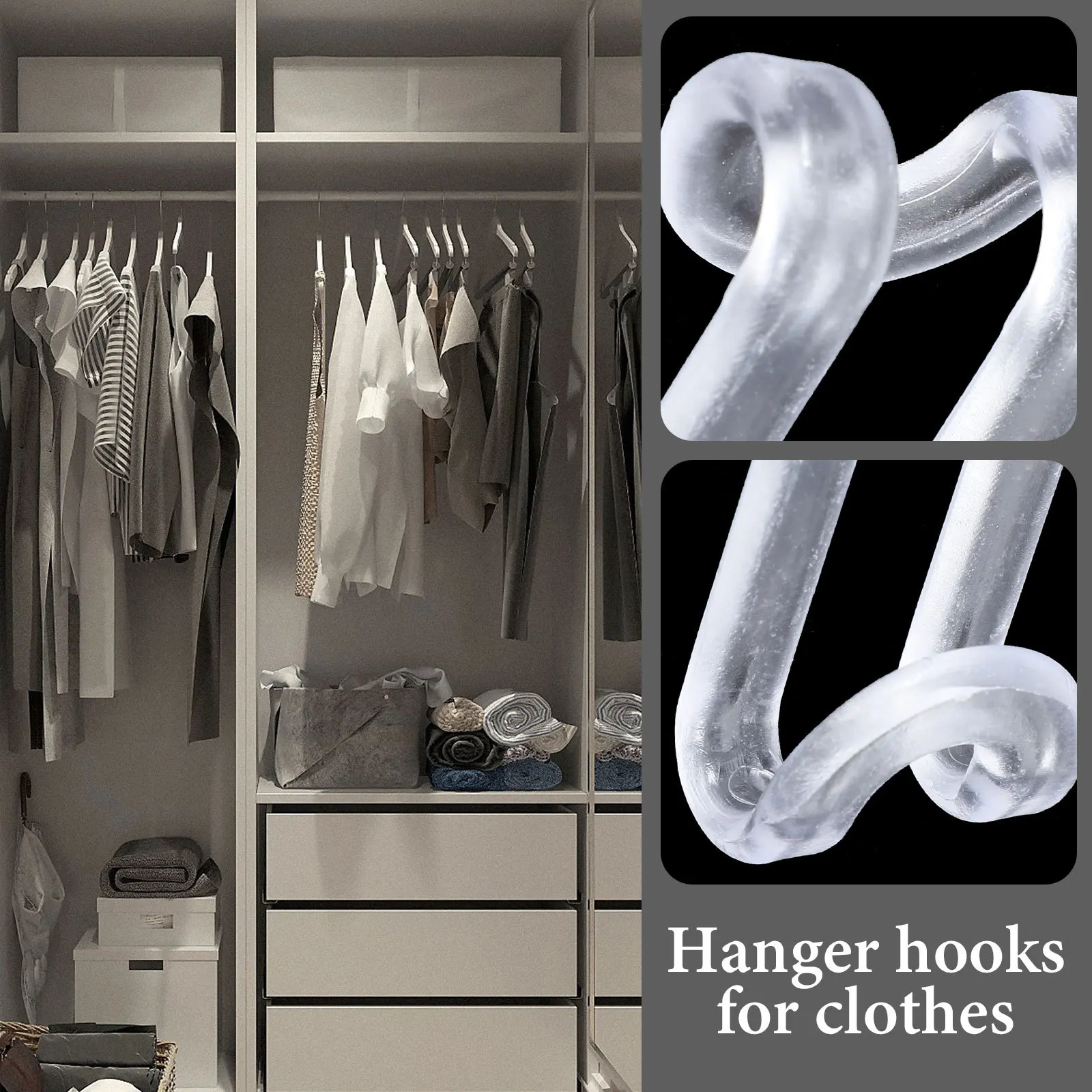 

60Pcs Clothes Hanger Connector Hooks Transparent Space Saving Closet Organizer Hooks for Wardrobe Clothes Storage