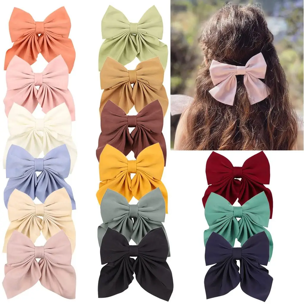 

15pcs/set Elegant Bow Ribbon Hair Clip Fashion Solid Satin Spring Clip Hair Pin Retro Headband with Clips Hair Accessories