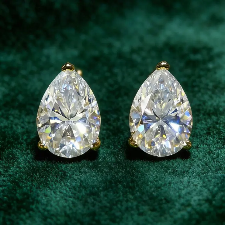 7x10mm 2CT Pear Cut Moissanite Stud Earrings 925 Sterling Silver 18K Gold Plated Stud Earrings for Women