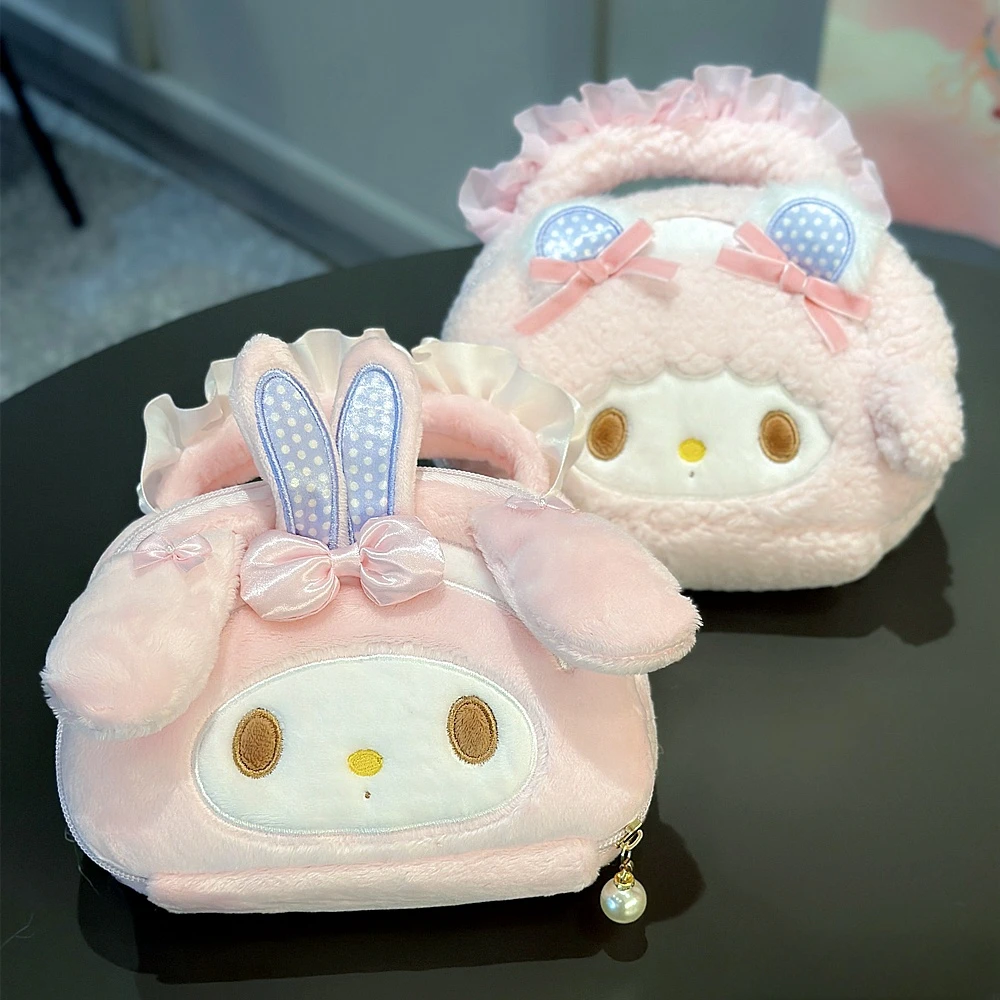 Cartoon My Melody Piano Cosmetic Bag Japanese Style Kawaii Anime Plush Bag Large Capacity Cosmetic Storage Bag Birthday Gifts