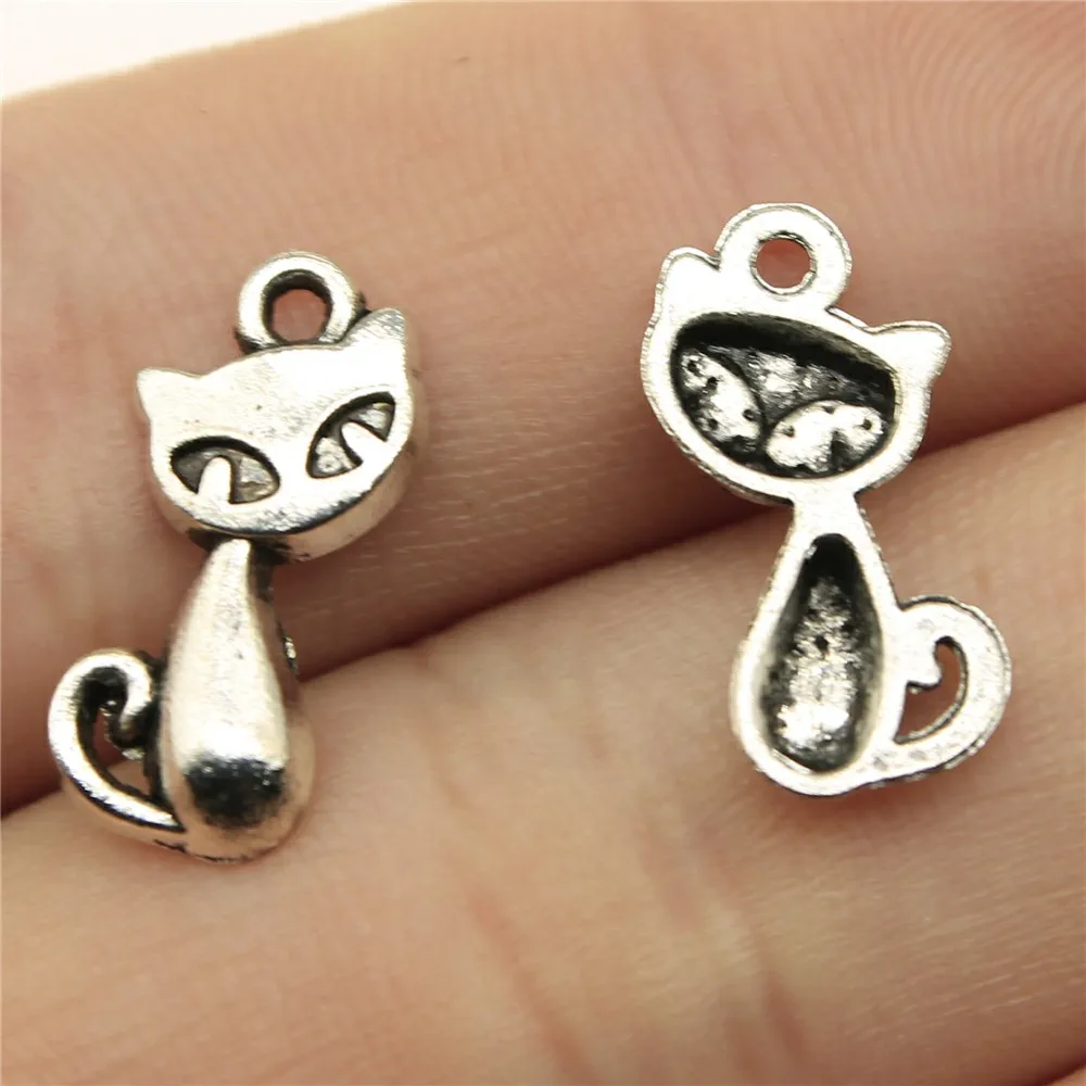 WYSIWYG 20pcs 17x9mm Pendant Cat Cat Charm Pendants For Jewelry Making Antique Silver Color Fox Pendants image 2
