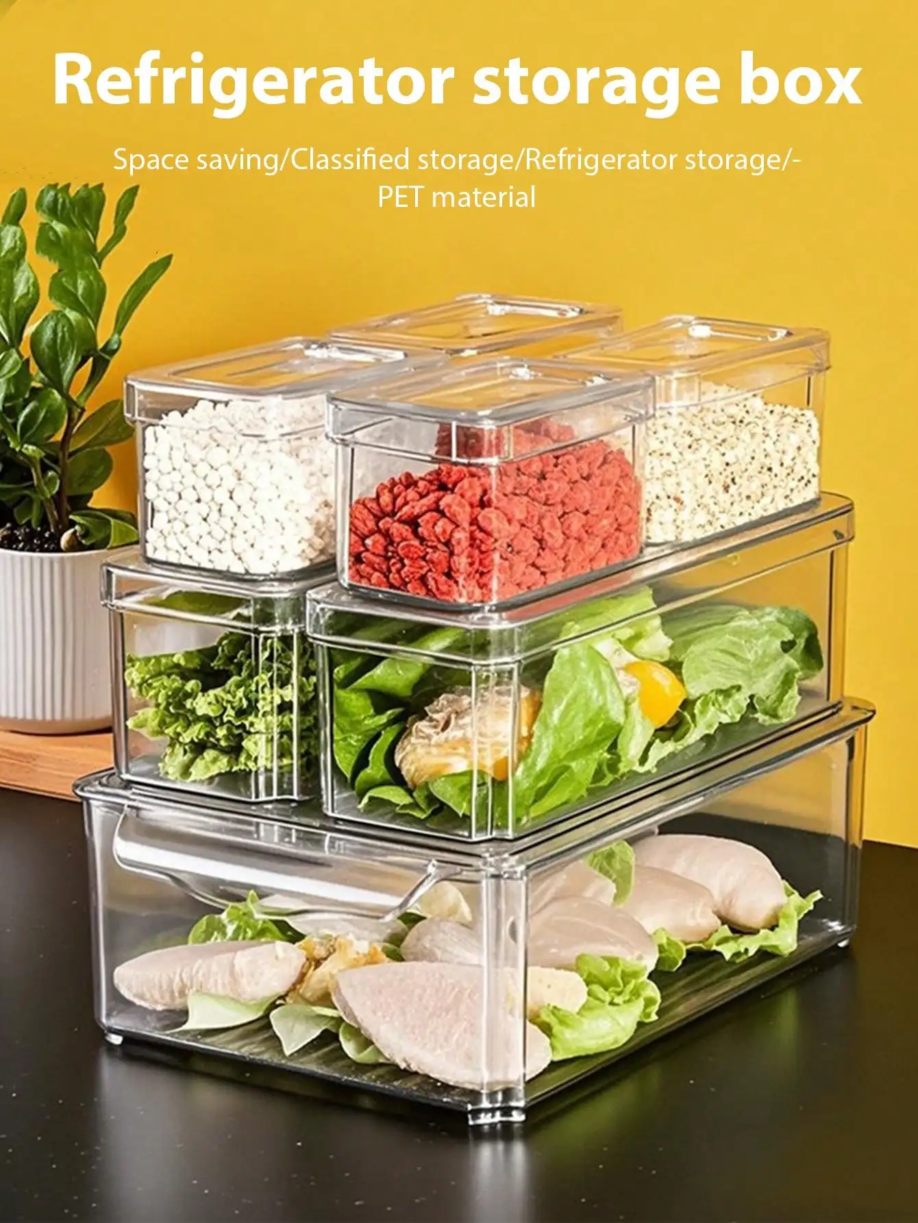 7 Pack Stackable Refrigerator Organizer Bins Modern Clear Plastic Fridge Storage Containers Set With Lids Removable Drain Tray For Fruit Produce Vegetables Kitchen Freezer Pantry Countertop Housewarming Gift