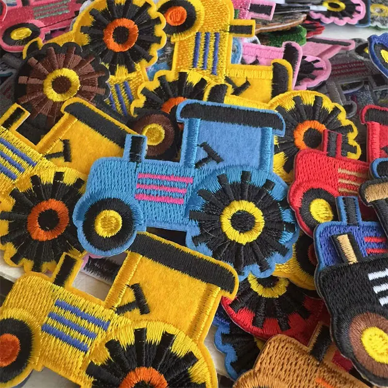 5Pcs Patch Cute Cartoon Tractor Iron On Patches DIY Embroidered Tractor Appliques for DIY Apparel Sewing Supplies