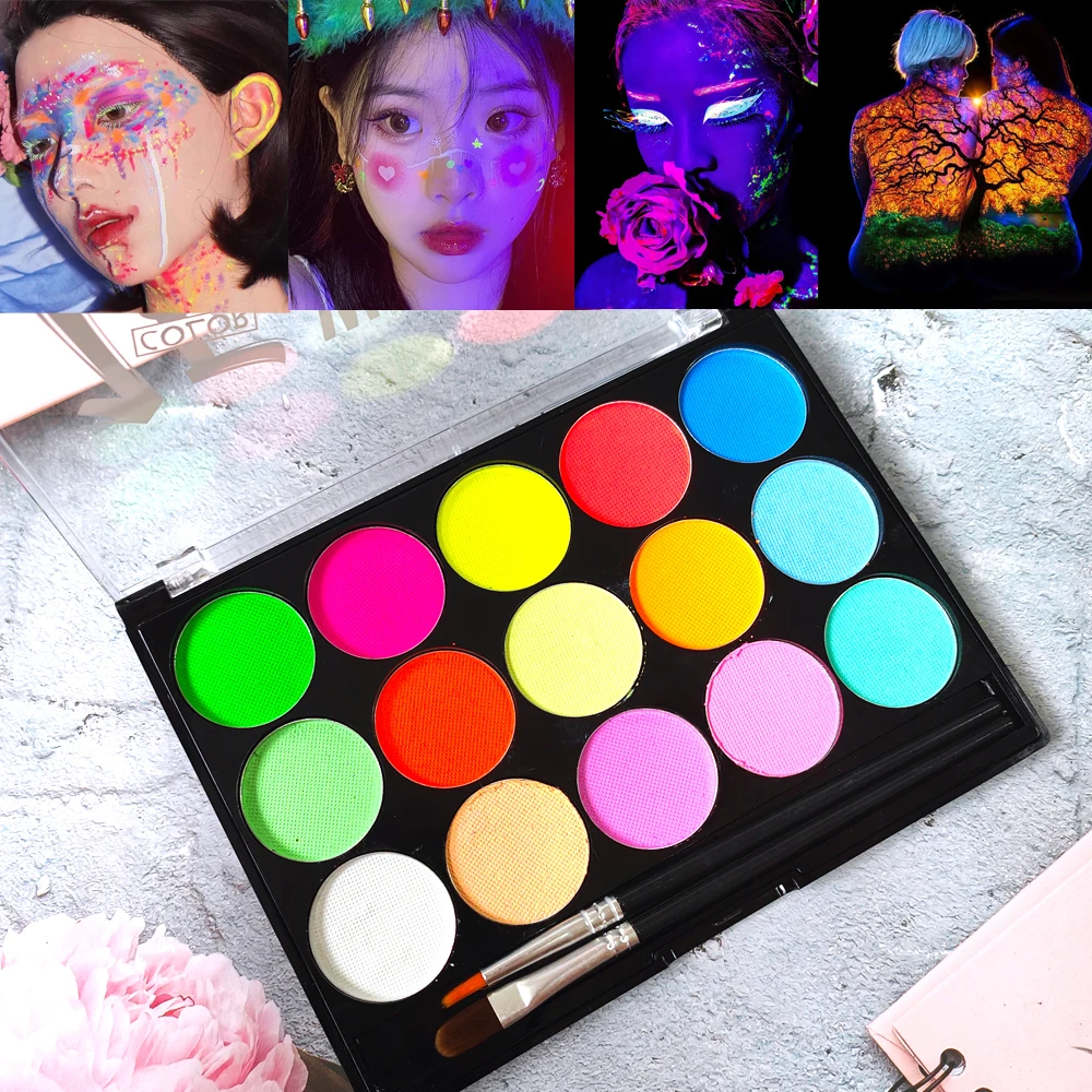 15 Kleuren Fluorescerende Body Face Paint Flash Tatto Schilderij Cosplay Holloween Party Show Langdurige Gemakkelijk Te Verwijderen Make-Up