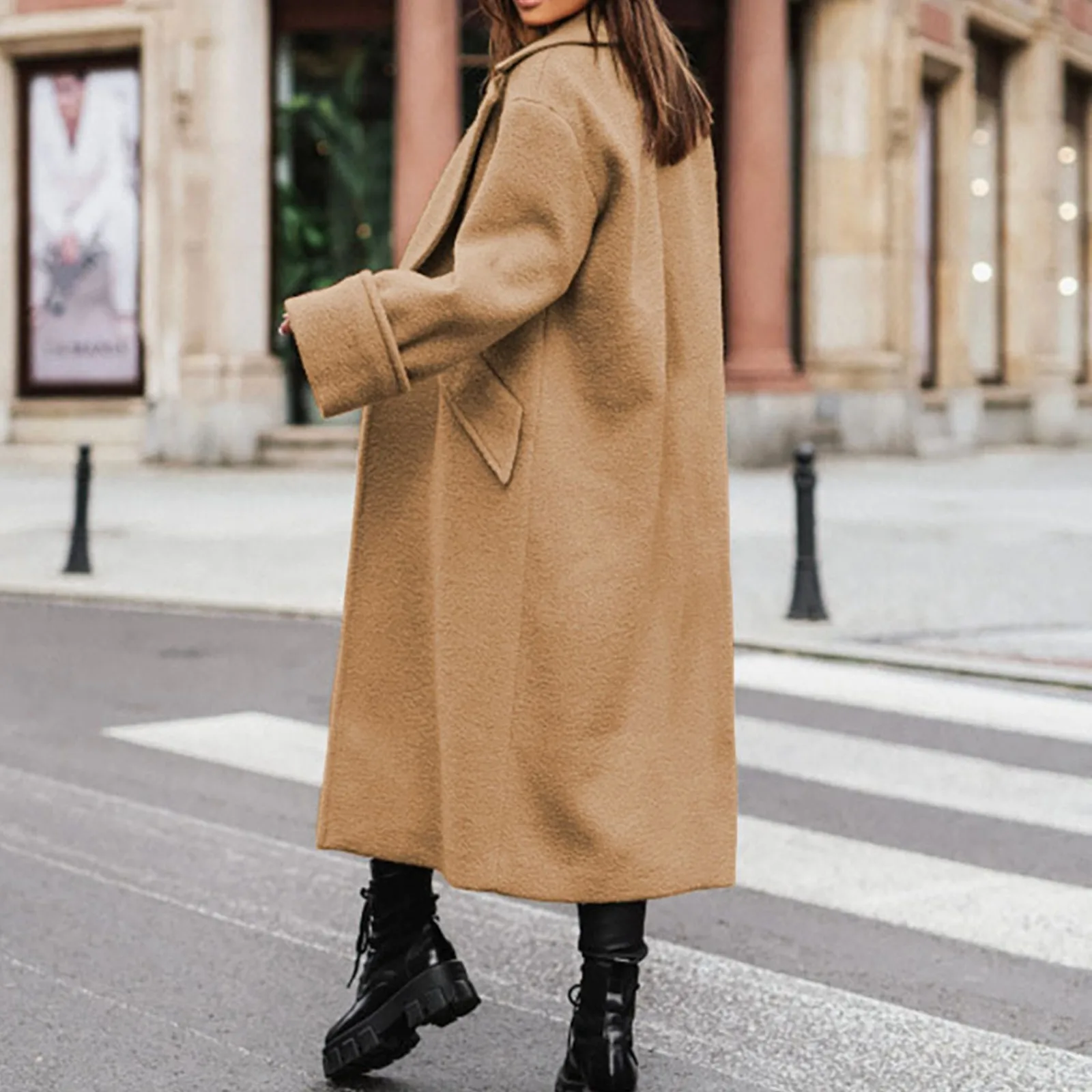 Abrigo de lana con cuello informal para mujer, chaqueta peluda de lana informal de manga larga y holgada, para uso diario, otoño e invierno