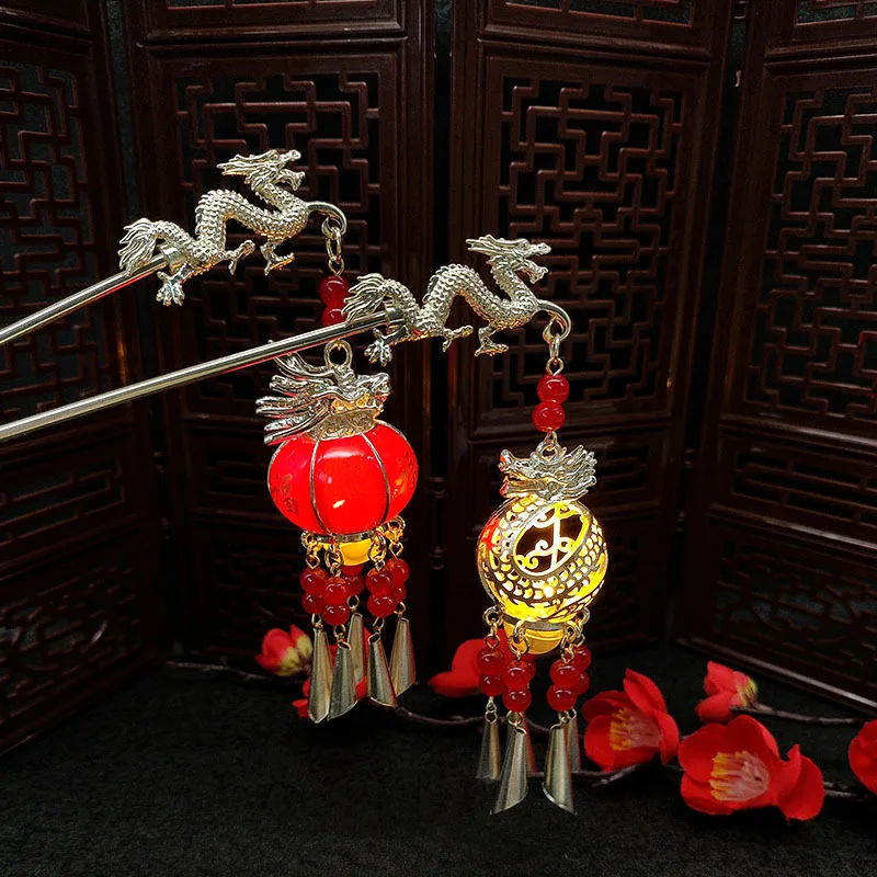 Luminous hairpin, court-style ancient tassel hair accessory, luminous lantern, illuminated coiled hair hairpin