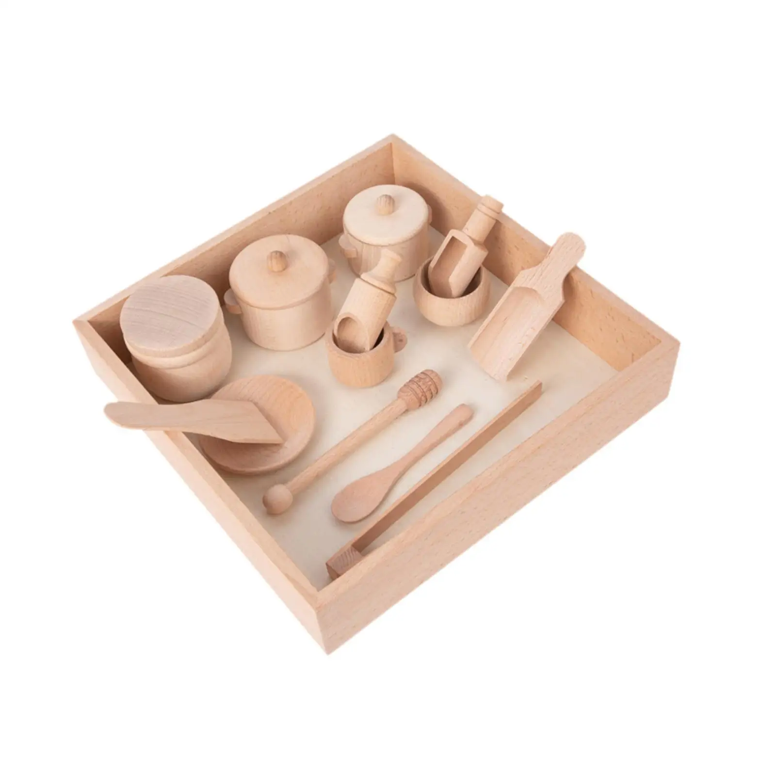 Toddlers Wooden Sensory Bin Montessori Toys with Scoops Tongs and Cups for Fine Motor Skills Development Pretend Play Kitchen