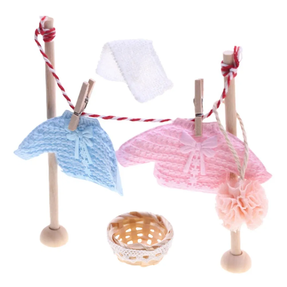 

1Set Miniature Clothesline Stand Portable Lightweight Multifunctional for Indoor Outdoor Drying Rack Dollhouse Laundry