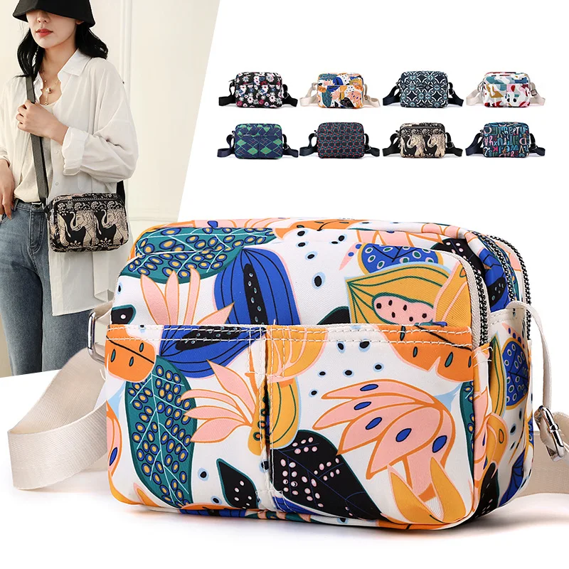 New fashion printed nylon fabric small square bag versatile crossbody shoulder bag Korean version large capacity women's bag sac