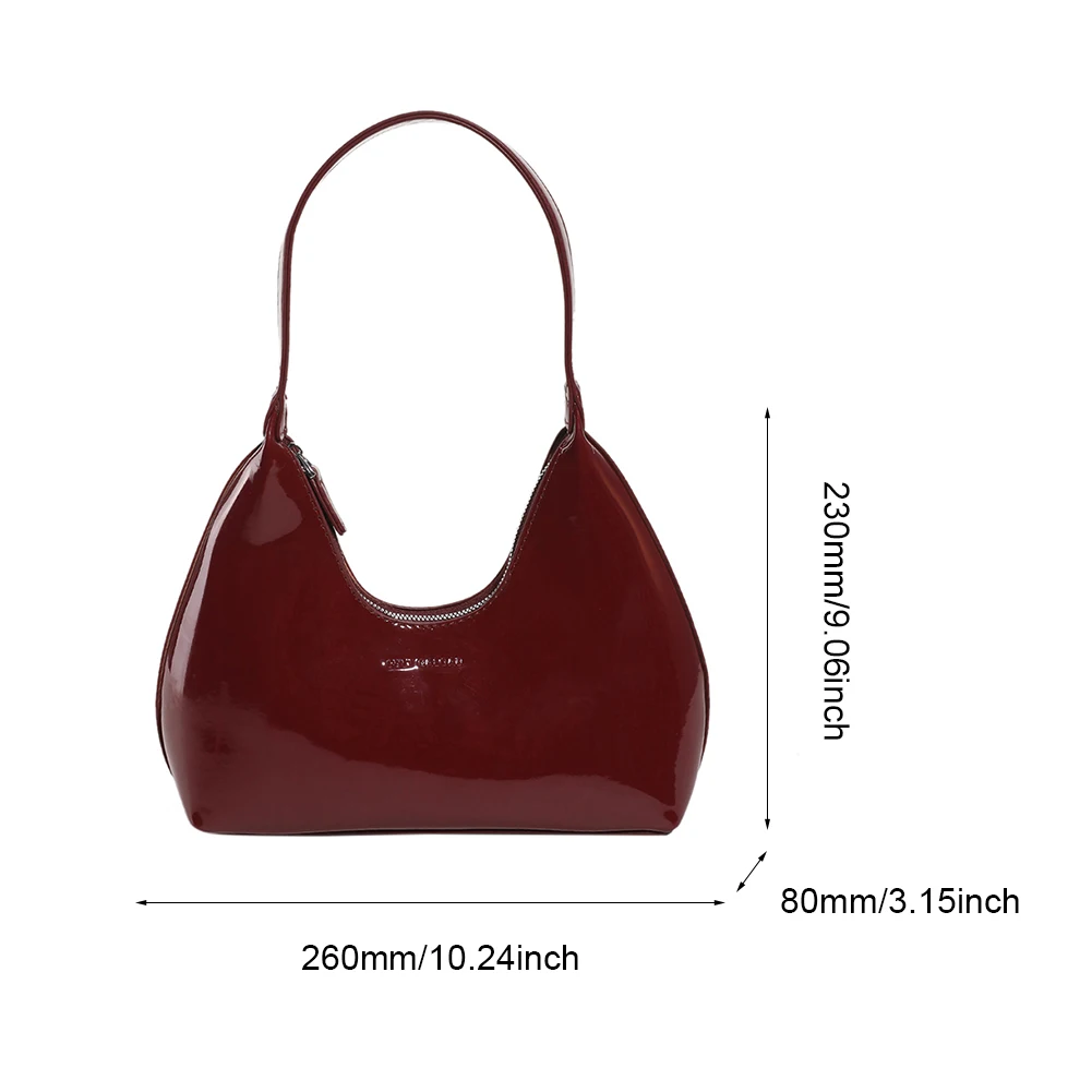 Women\'s Bag Patent Leather Tote Bag Fashion Shoulder Bag Versatile Crescent Bag French Brand Armpit Bag Retro Wine Red Hobo Bags