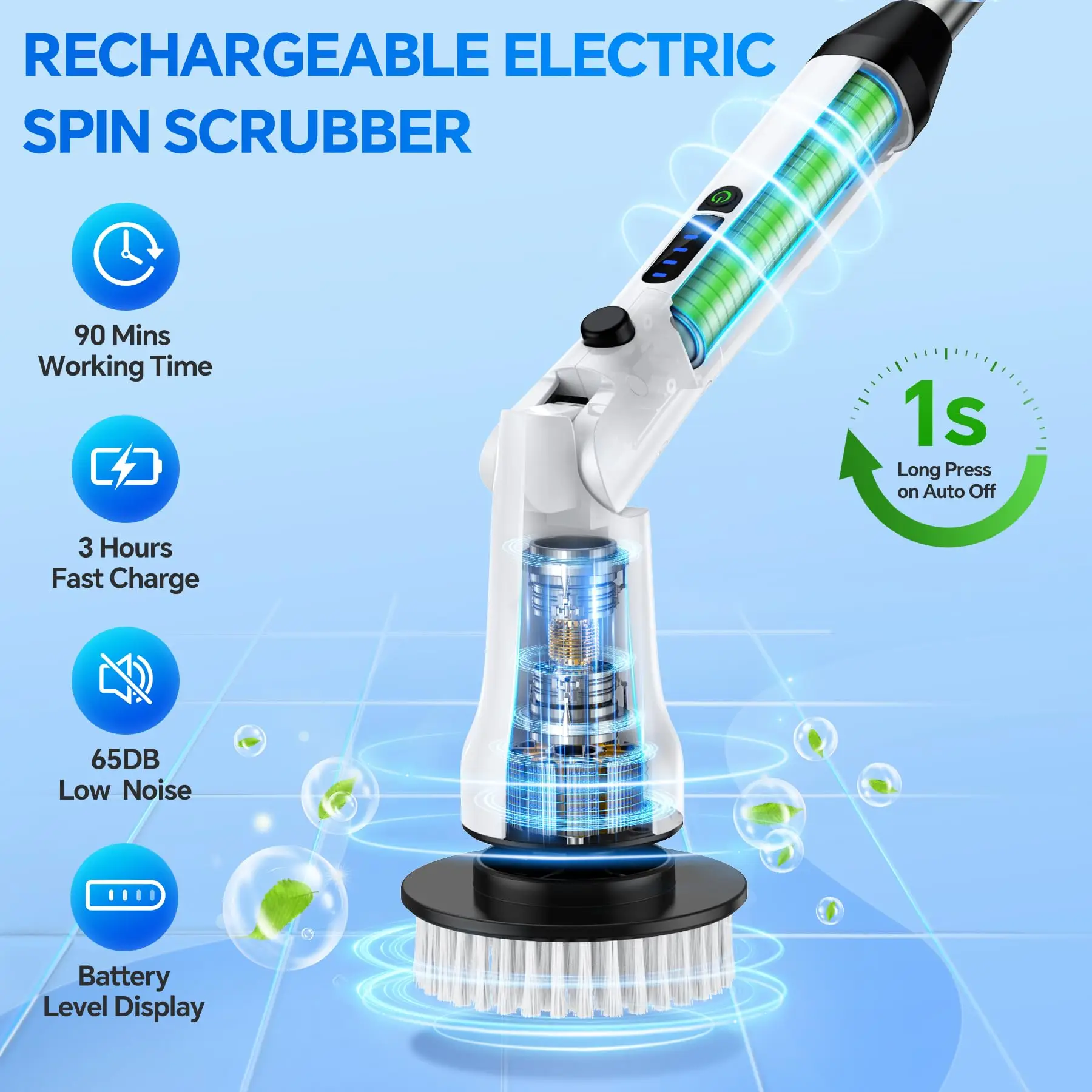 Cordless Electric Spin Cleaning Brushes Sustainable Stainless Steel with Plastic Handle Waterproof Cleaning Supplies