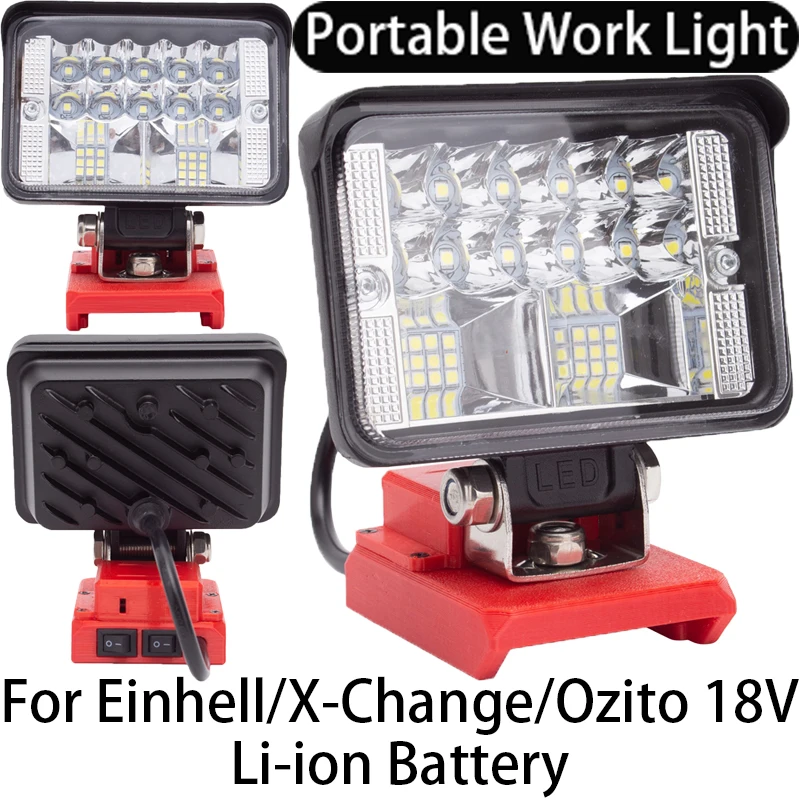 Luz de trabalho portátil sem fio LED, lanterna, ferramenta, bateria Li-Ion, USB, apto para Bosch X-Change, Ozito, 18V