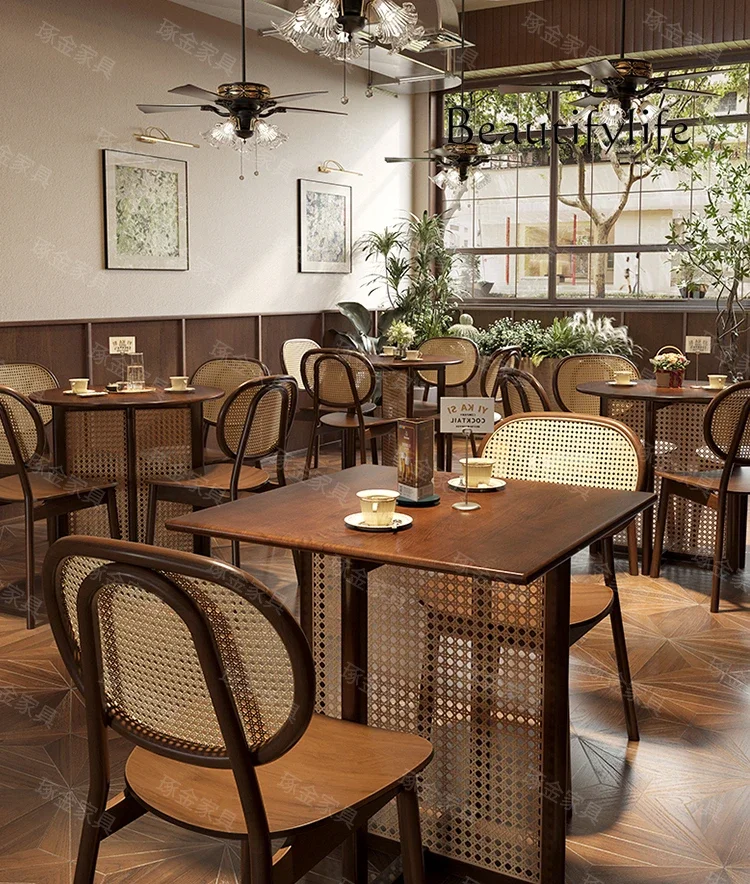 N40 restaurant medieval tables and chairs Catering hotel dining table and chair combination Commercial rattan tables and chairs