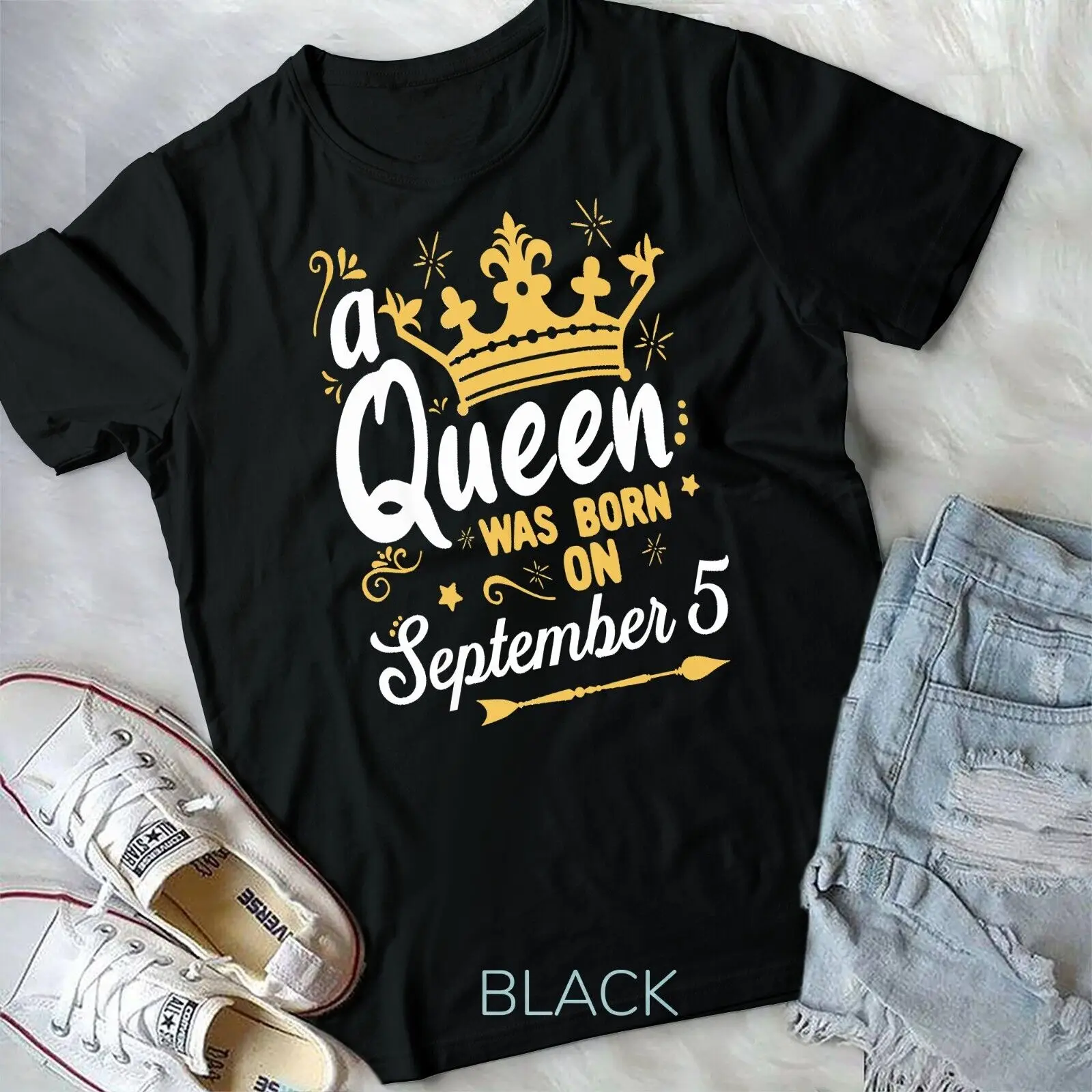 

A Queen Was Born on September 5 Cute Girly September 5th T-Shirt Unisex T-shirt