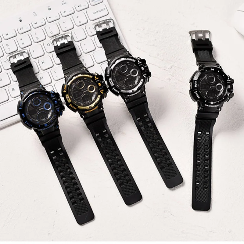 YIKAZE Black Digital Watch for Men Sports Watches Waterproof Outdoor Chronograph Hand Clock G Infantry Shock Student Wristwatch