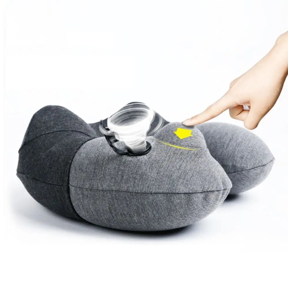 Foldable Press Type Inflatable Travel Pillow Washable Detachable Double Hump Neck Pillow With Storage Bag Lightweight