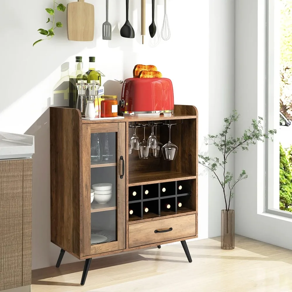 Armoire de bar avec vin T1, armoire de planche de café-bar avec rangement, porte-verre MEL, planche de Chi, buffet en bois pour bouteille de vin